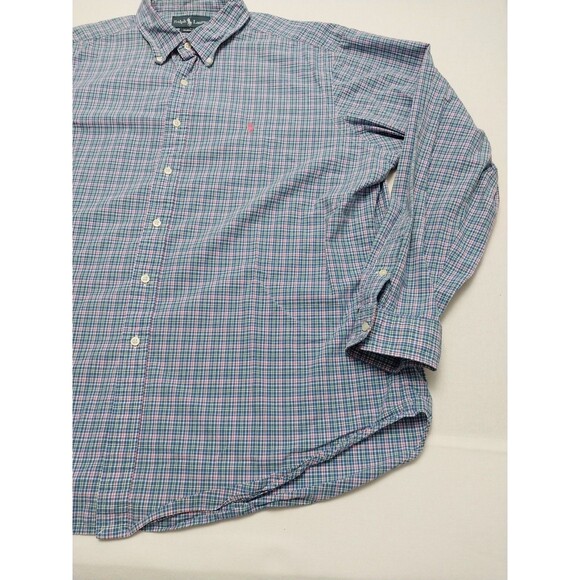 Ralph Lauren Button Down LS Shirt Mens Size XXL Pink Blue Plaid Classic Fit - Picture 10 of 16